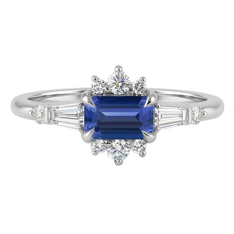 Bague diamant rond émeraude et saphir taille baguette 2.50 carats