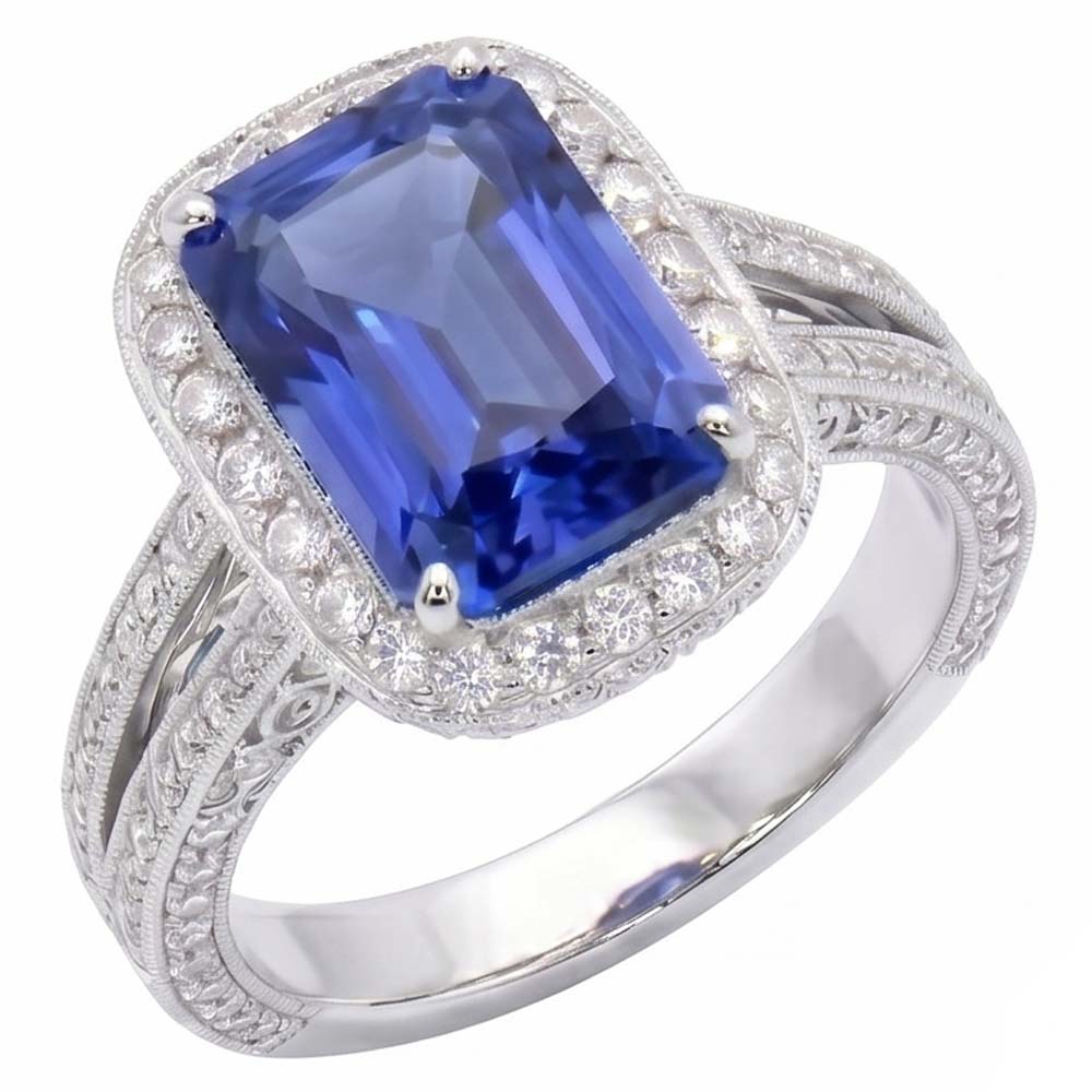 naturel round saphir 5carats bague vue de face