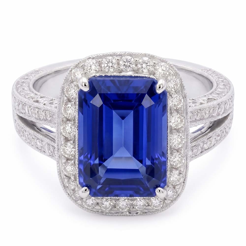 naturel round saphir 5carats bague angle de côté