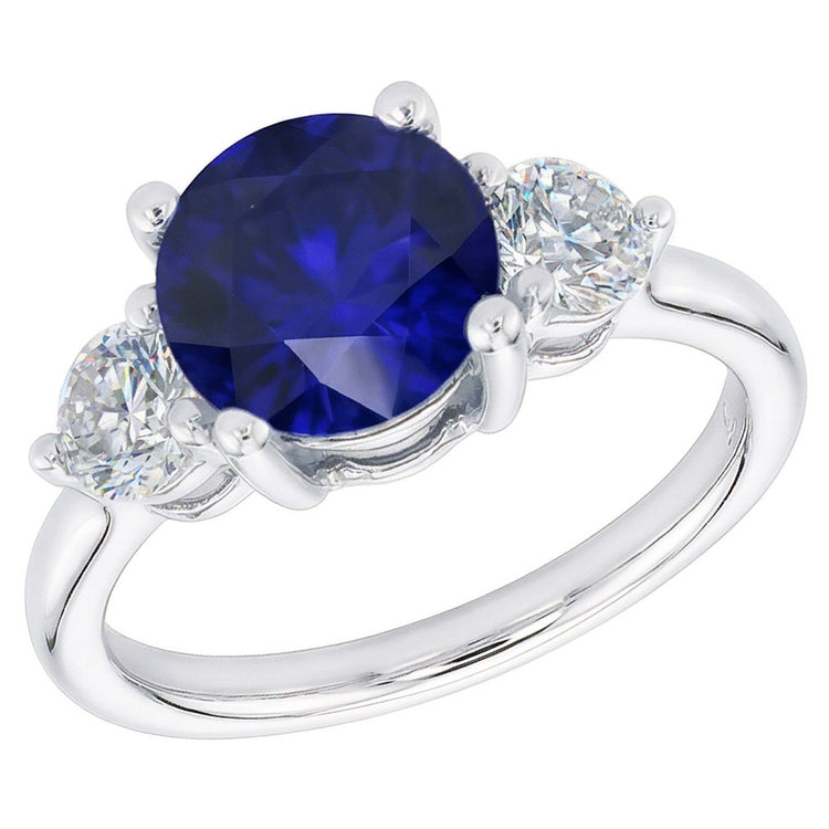 Bague diamant rond trois pierres saphir bleu profond 2.50 carats bijoux