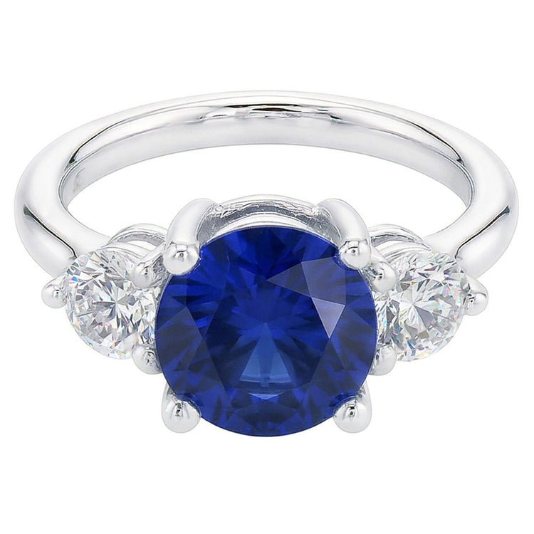 Bague diamant rond trois pierres saphir bleu profond 2.50 carats bijoux