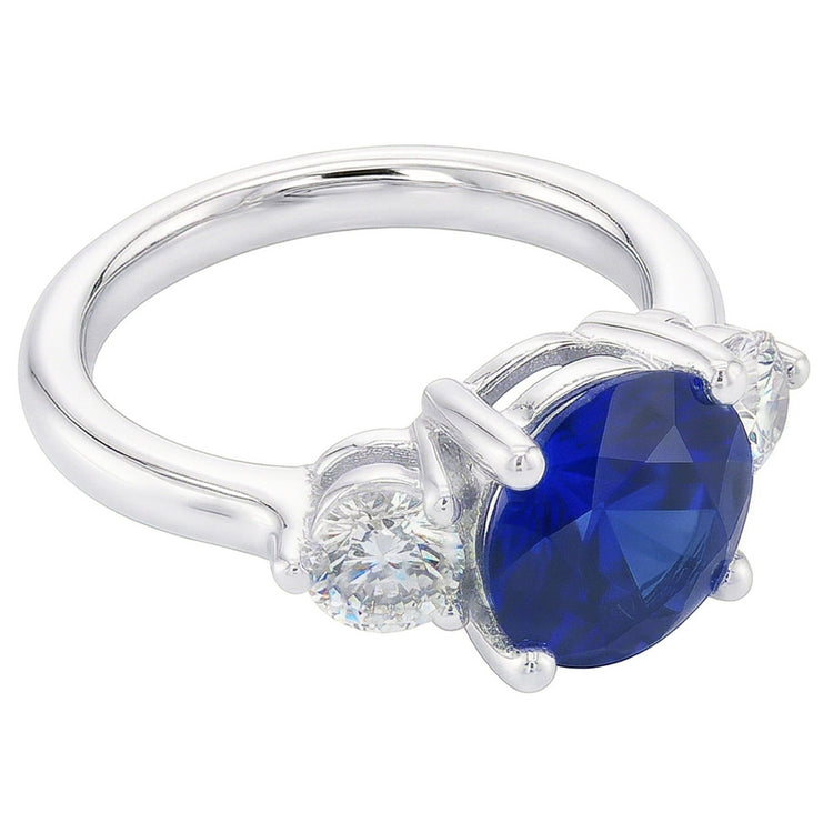 Bague diamant rond trois pierres saphir bleu profond 2.50 carats bijoux