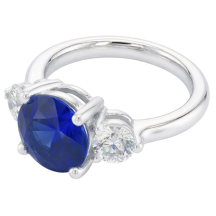 Bague diamant rond trois pierres saphir bleu profond 2.50 carats bijoux