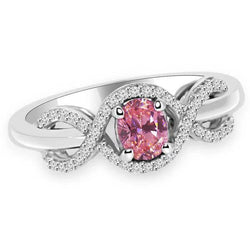 Bague diamant rose saphir taille ovale or blanc 14 carats 2 ct.