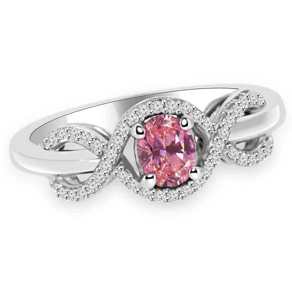 Bague diamant rose saphir taille ovale or blanc 14 carats 2 ct. - HarryChadEnt.FR