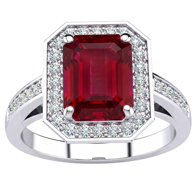 Bague diamant rubis émeraude 11 carats or blanc 14 carats serti de bijoux