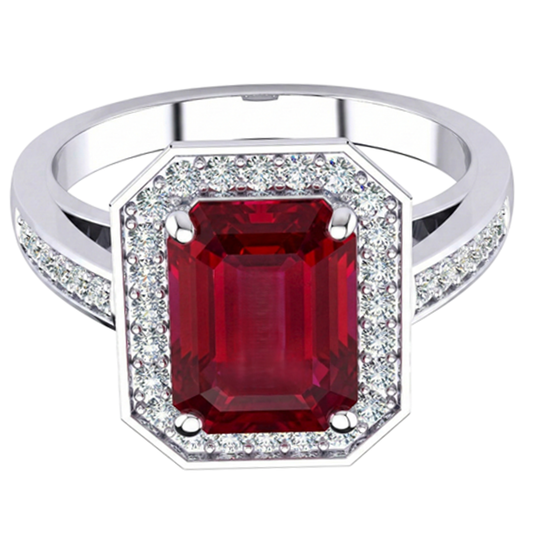 Bague diamant rubis émeraude 11 carats or blanc 14 carats serti de bijoux