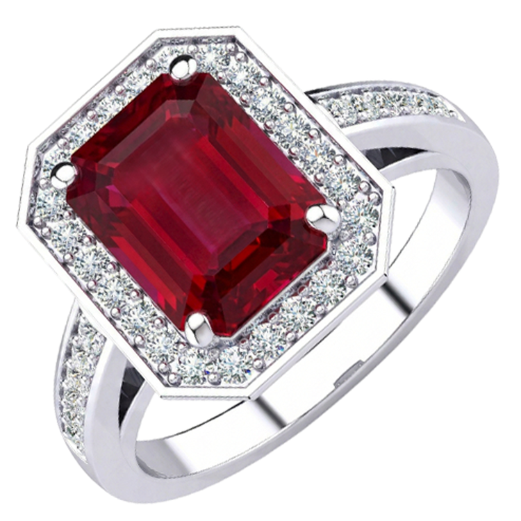 Bague diamant rubis émeraude 11 carats or blanc 14 carats serti de bijoux