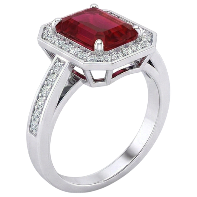 Bague diamant rubis émeraude 11 carats or blanc 14 carats serti de bijoux