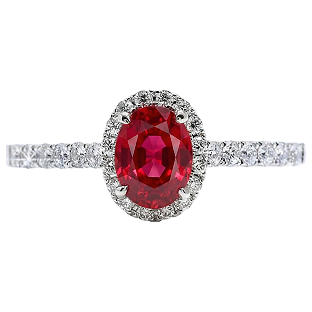Bague diamant rubis ovale Lady Halo Jewelry Or blanc 14K 3.70 Ct.