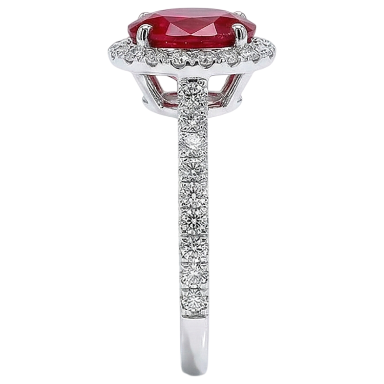 Bague diamant rubis ovale Lady Halo Jewelry Or blanc 14K 3.70 Ct.