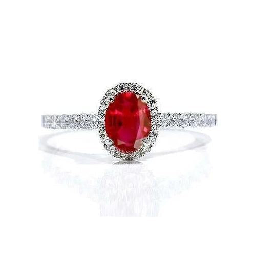 Bague diamant rubis ovale Lady Halo Jewelry Or blanc 14K 3.70 Ct. - HarryChadEnt.FR