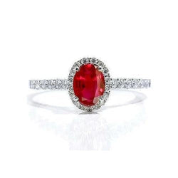 Bague diamant rubis ovale Lady Halo Jewelry Or blanc 14K 3.70 Ct.