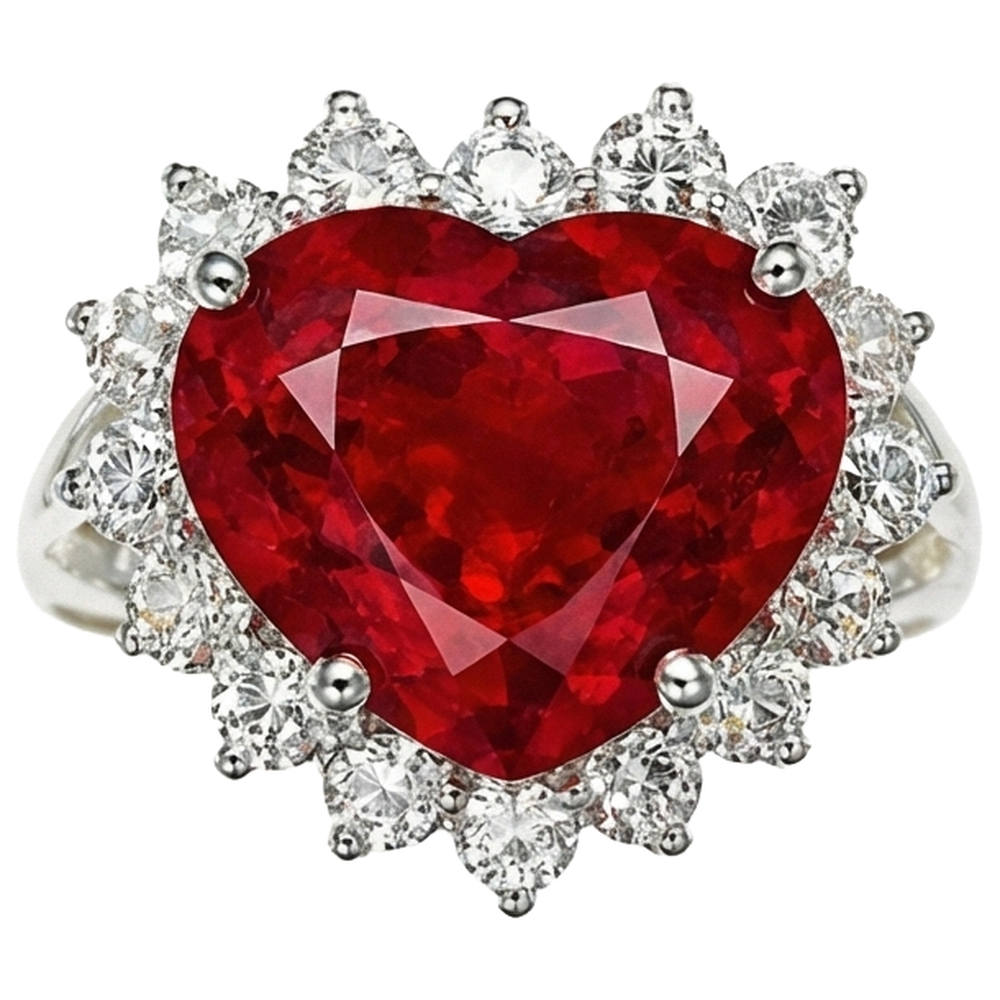 Bague diamant rubis rouge en forme de coeur de 12.75 ct en or blanc 14K Nouveau