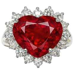 Bague diamant rubis rouge en forme de coeur de 12.75 ct en or blanc 14K Nouveau