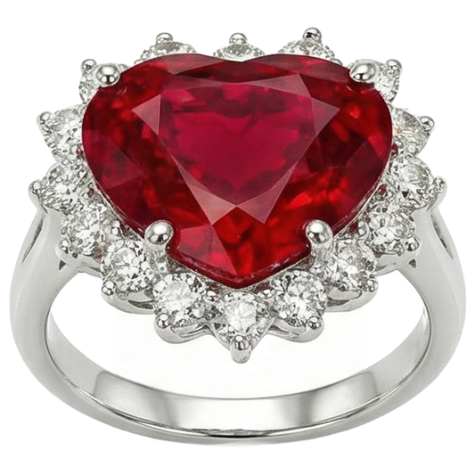 Bague diamant rubis rouge en forme de coeur de 12.75 ct en or blanc 14K Nouveau