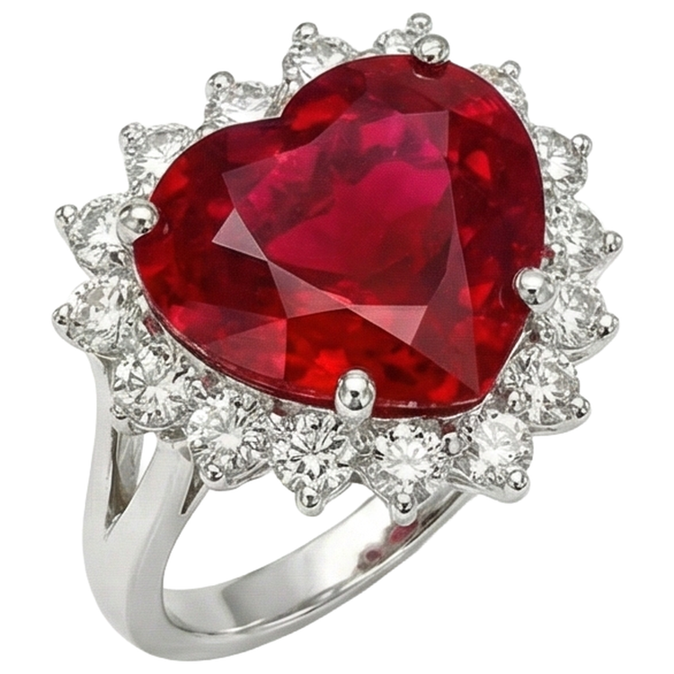 Bague diamant rubis rouge en forme de coeur de 12.75 ct en or blanc 14K Nouveau