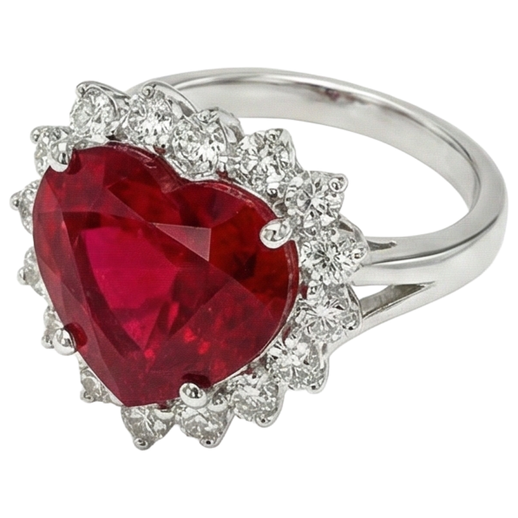Bague diamant rubis rouge en forme de coeur de 12.75 ct en or blanc 14K Nouveau