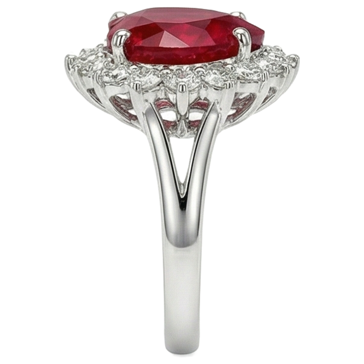 Bague diamant rubis rouge en forme de coeur de 12.75 ct en or blanc 14K Nouveau