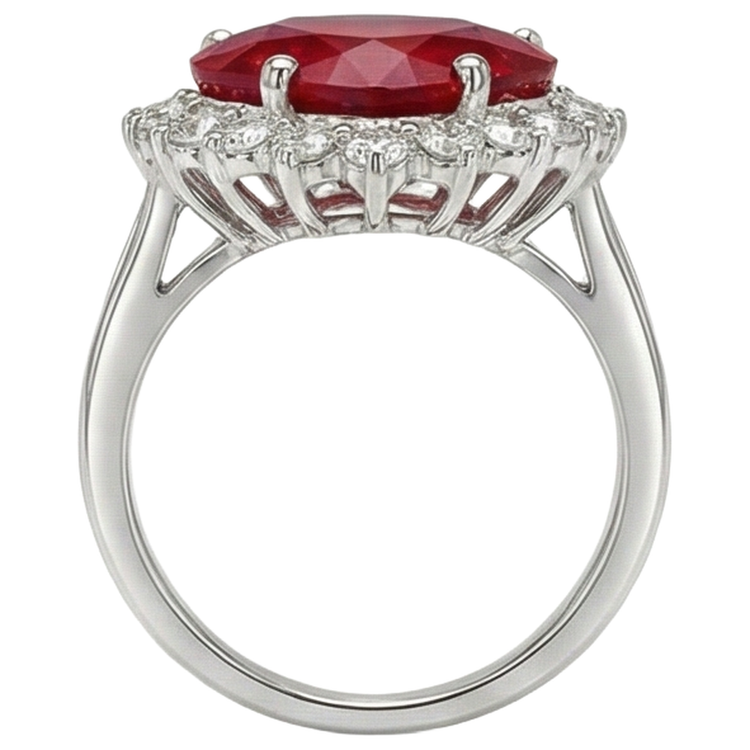 Bague diamant rubis rouge en forme de coeur de 12.75 ct en or blanc 14K Nouveau