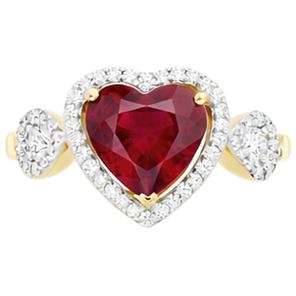 Bague diamant rubis taille coeur rouge bijoux 6.65 ct en or jaune