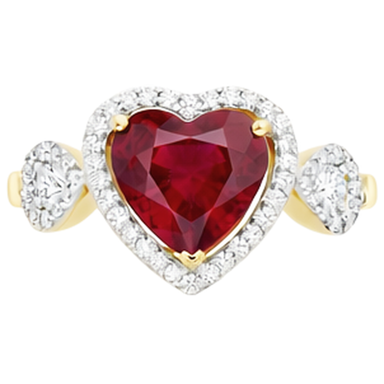 Bague diamant rubis taille coeur rouge bijoux 6.65 ct en or jaune