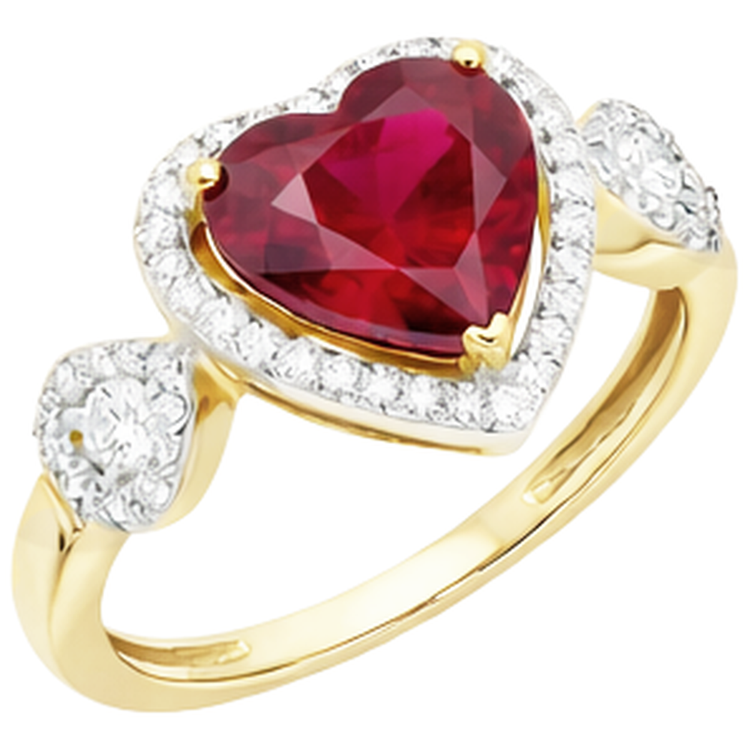 Bague diamant rubis taille coeur rouge bijoux 6.65 ct en or jaune