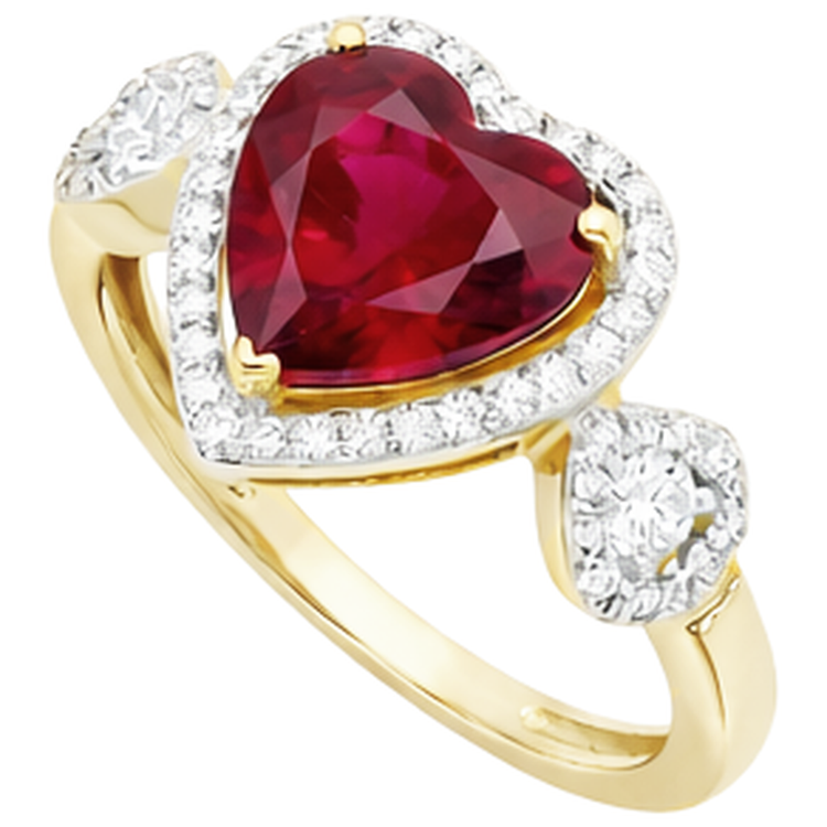 Bague diamant rubis taille coeur rouge bijoux 6.65 ct en or jaune