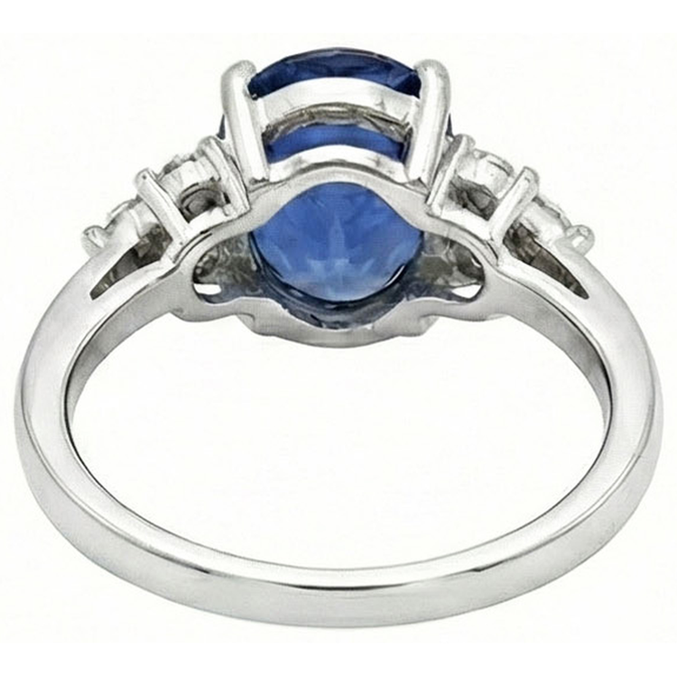 Bague diamant saphir Sri Lanka ovale de 5.30 ct en or blanc 14K