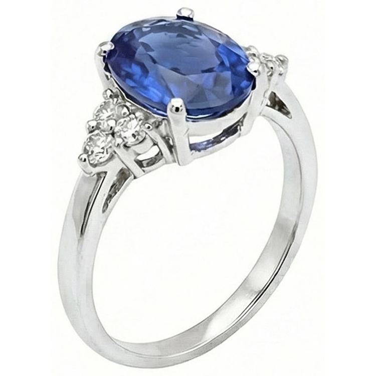 Bague diamant saphir Sri Lanka ovale de 5.30 ct en or blanc 14K