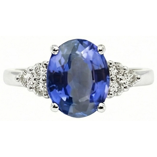 Bague diamant saphir Sri Lanka ovale de 5.30 ct en or blanc 14K