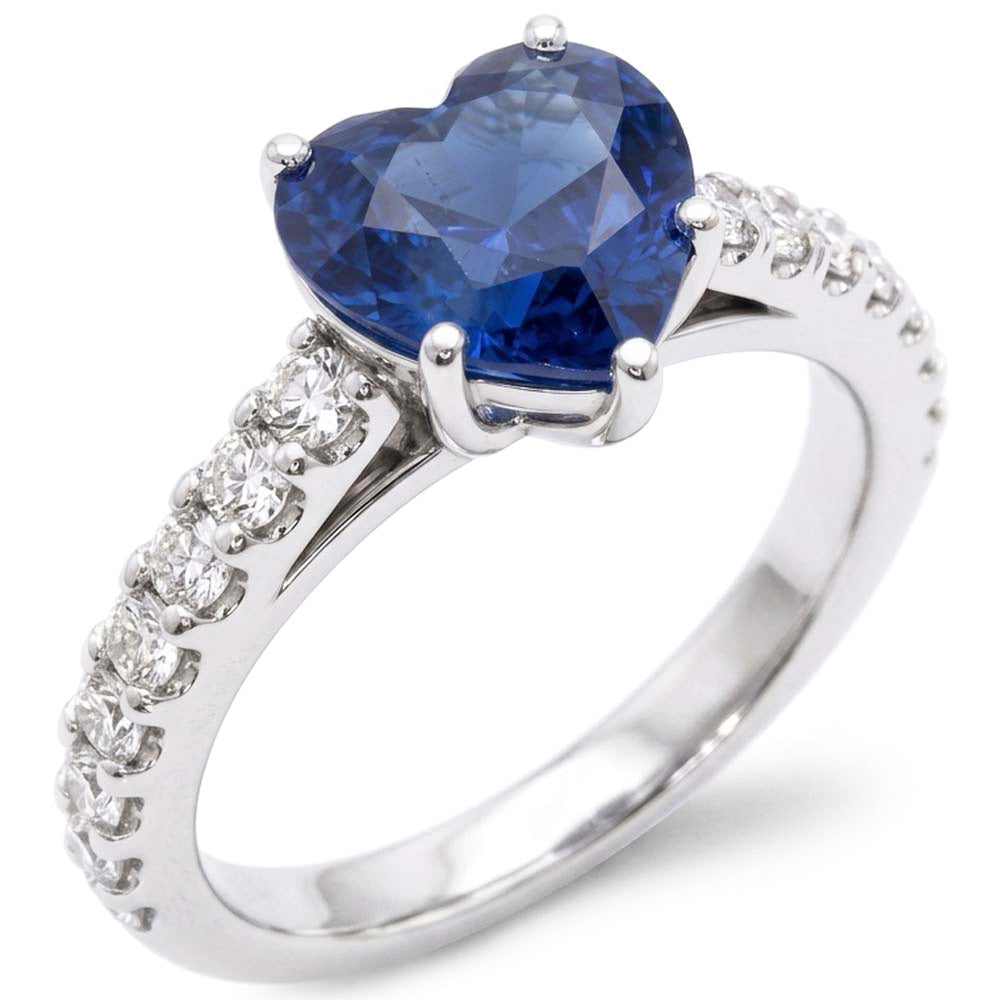 Bague diamant saphir bleu serti cathédrale Accents ronds