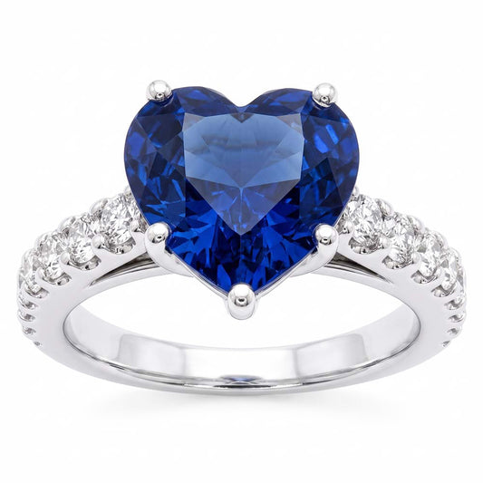 Bague diamant saphir bleu serti cathédrale Accents ronds