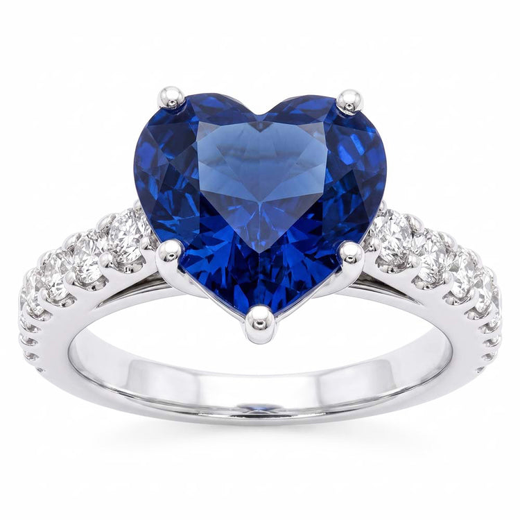 Bague diamant saphir bleu serti cathédrale Accents ronds