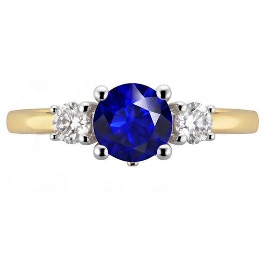 Bague diamant saphir rond bicolore trois pierres 2.50 carats