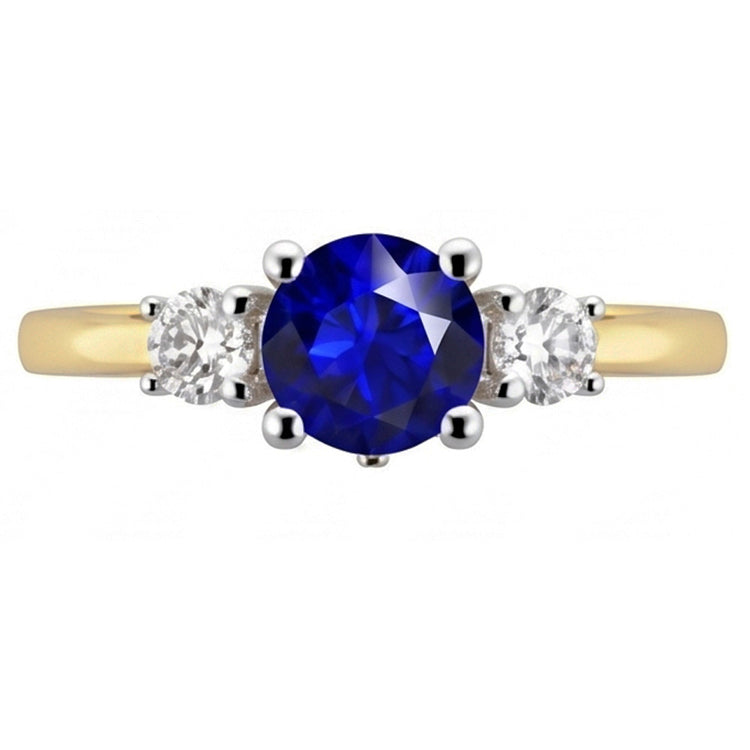 Bague diamant saphir rond bicolore trois pierres 2.50 carats