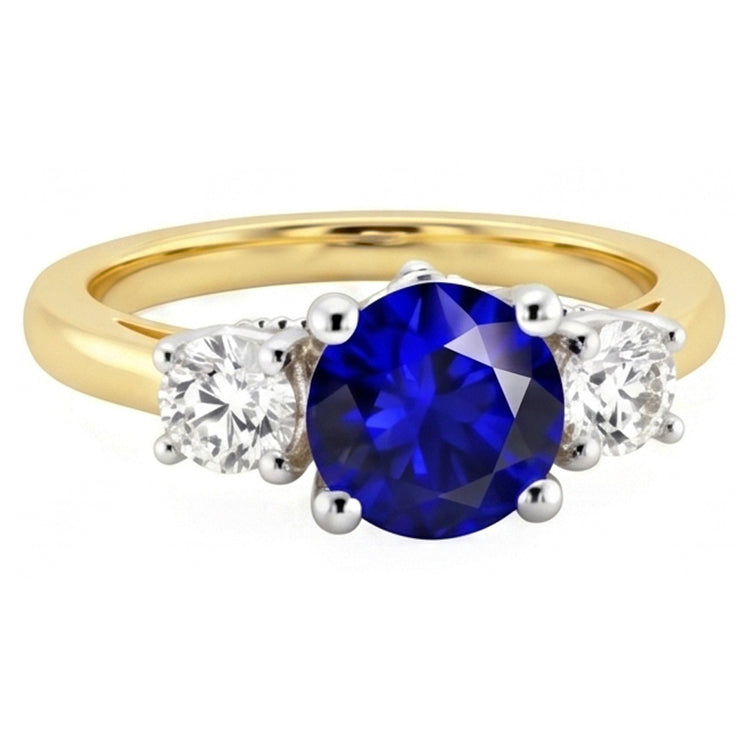 Bague diamant saphir rond bicolore trois pierres 2.50 carats