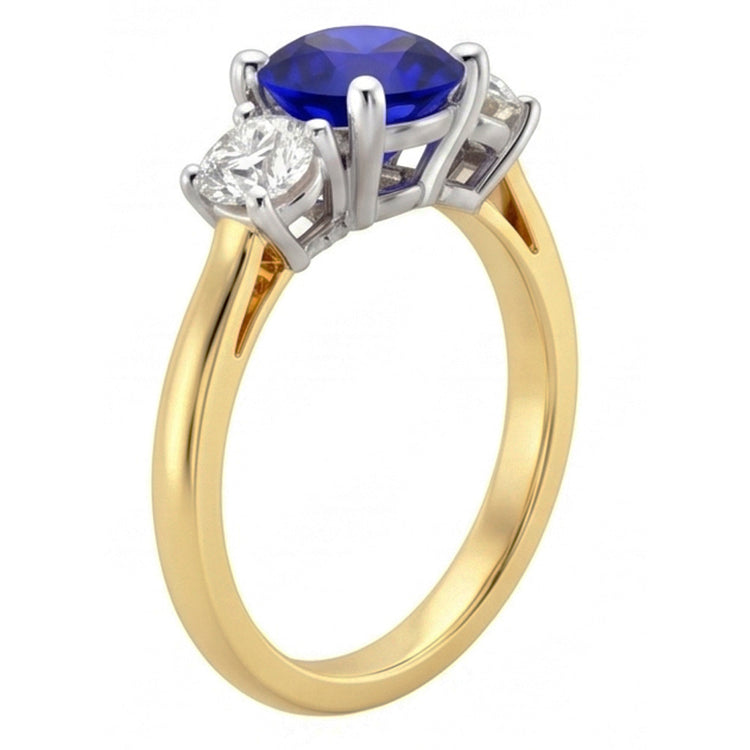Bague diamant saphir rond bicolore trois pierres 2.50 carats
