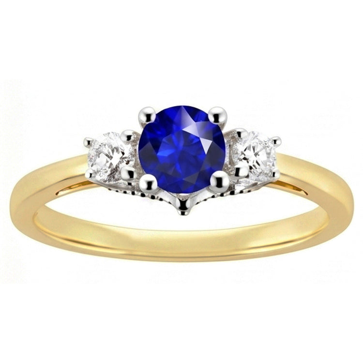 Bague diamant saphir rond bicolore trois pierres 2.50 carats