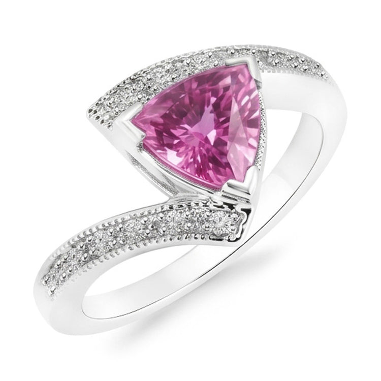 Bague diamant saphir rose taille trillion bijoux en or blanc 1.25 ct