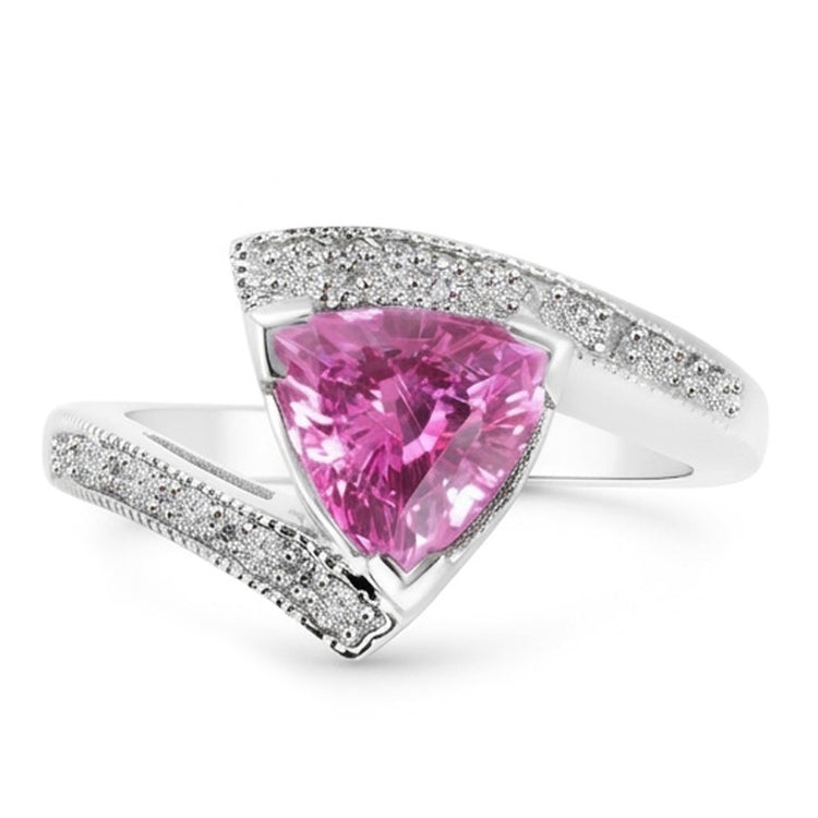 Bague diamant saphir rose taille trillion bijoux en or blanc 1.25 ct