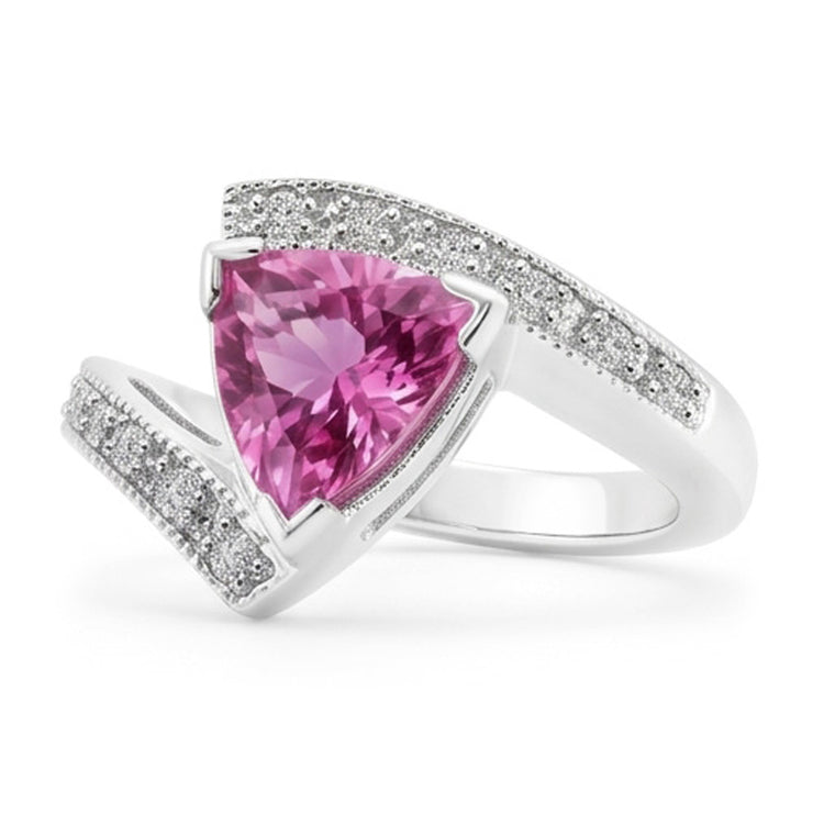 Bague diamant saphir rose taille trillion bijoux en or blanc 1.25 ct