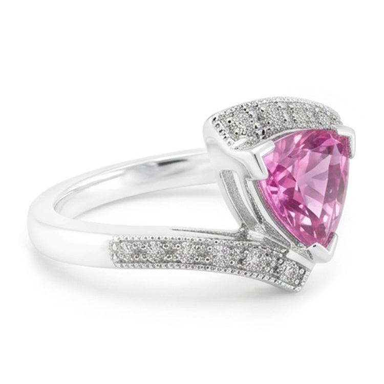 Bague diamant saphir rose taille trillion bijoux en or blanc 1.25 ct