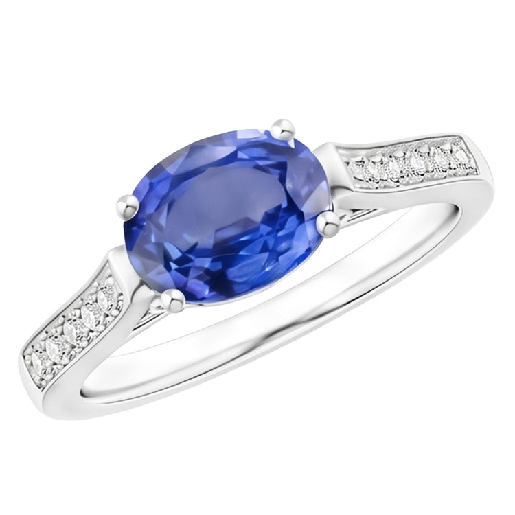 Bague diamants saphir Sri Lanka ovale de 2.60 ct en or blanc 14k