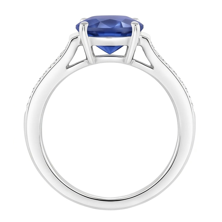 Bague diamants saphir Sri Lanka ovale de 2.60 ct en or blanc 14k