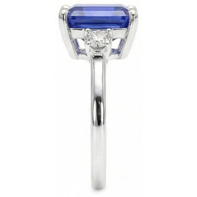 Bague diamants saphir de Ceylan 3 ct émeraude et Coupe Ronde en or blanc 14K