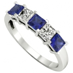 Bague diamants saphir de Ceylan taille princesse 5 pierres 1.75 ct