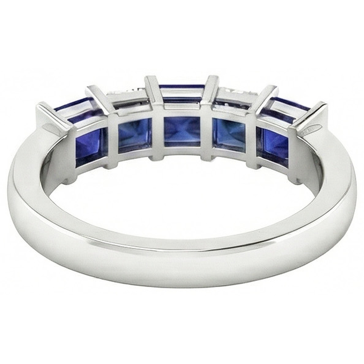 Bague diamants saphir de Ceylan taille princesse 5 pierres 1.75 ct
