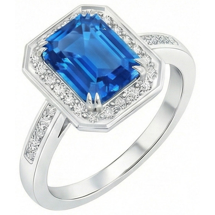 Bague diamants saphir du Sri Lanka de 3.40 ct en or blanc 14K