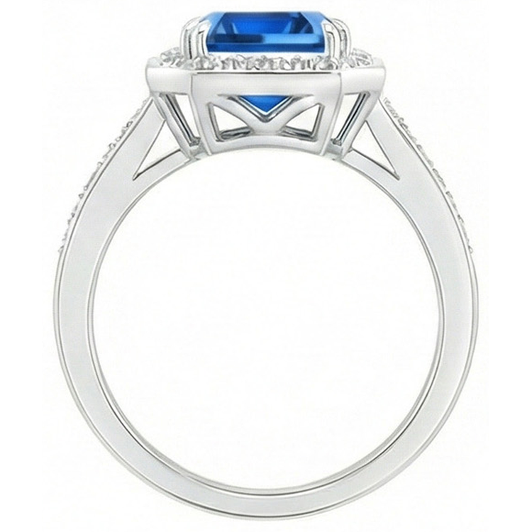 Bague diamants saphir du Sri Lanka de 3.40 ct en or blanc 14K